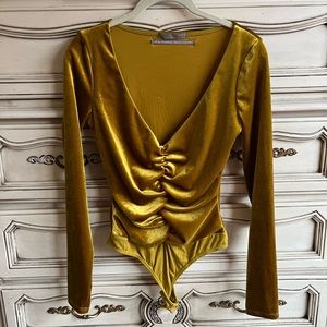 Urban outfitters velvet gold/yellow low cut body suit